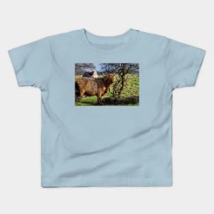 Highland Cattle and a gnarled tree Kids T-Shirt